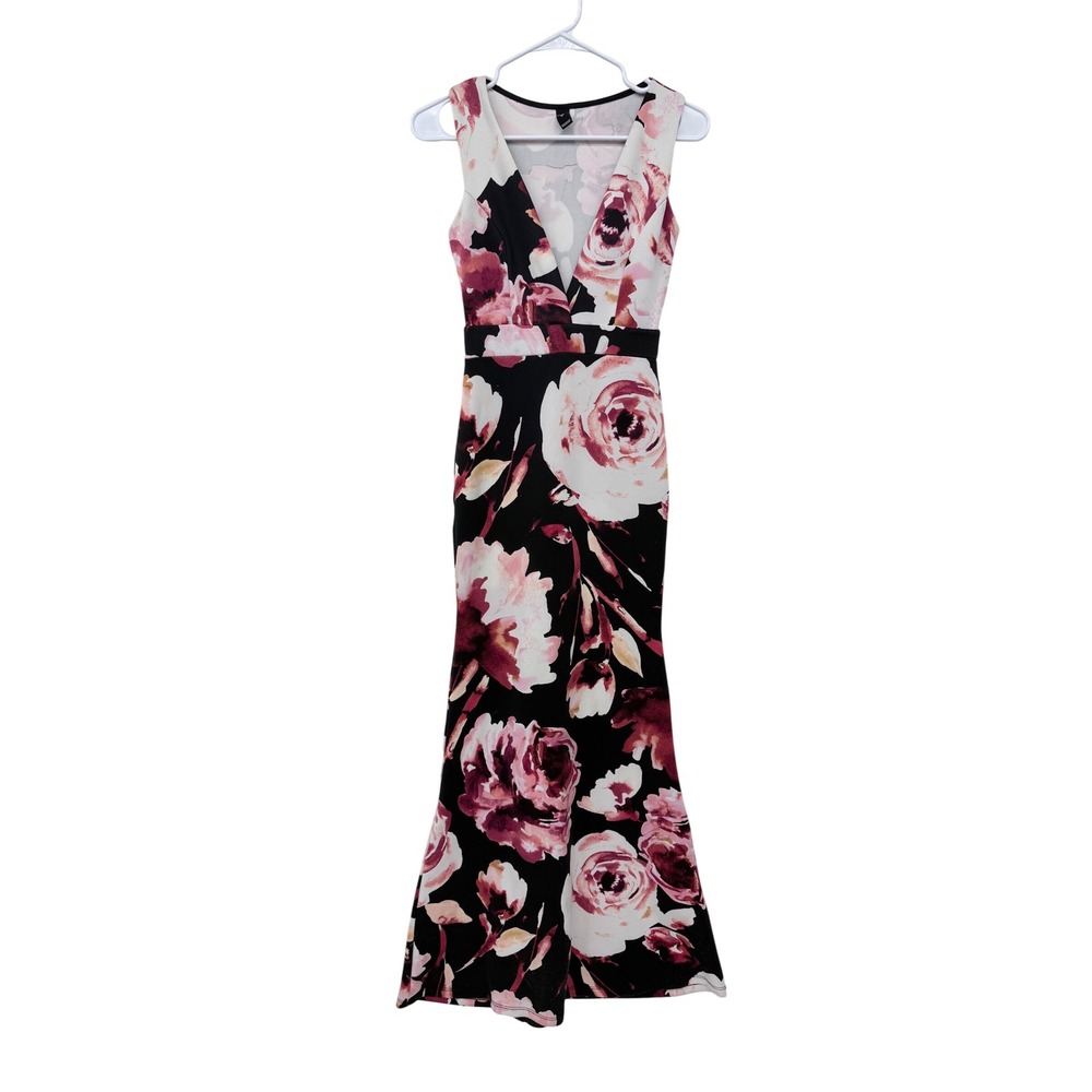Windsor Maxi Dress Women XS Black Floral V-Neck Sleeveless Mermaid Prom Formal